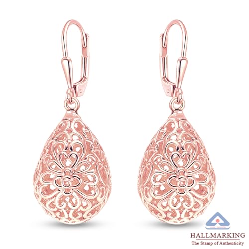 Image of TRUESILVER ACPL 925 Sterling Silver Filigree Drop Earrings for Women & Girls | Elegant Dangle Leverback Earrings | Stylish Everyday & Gift Jewelry
