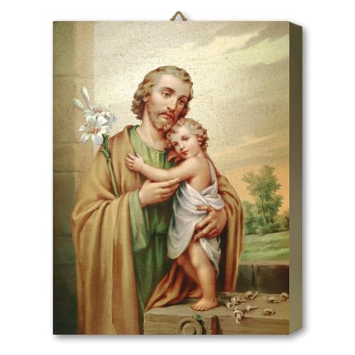 Table mélaminé chêne doré Saint Joseph Frères Bonella 19,7x25 cm cadeau baptême