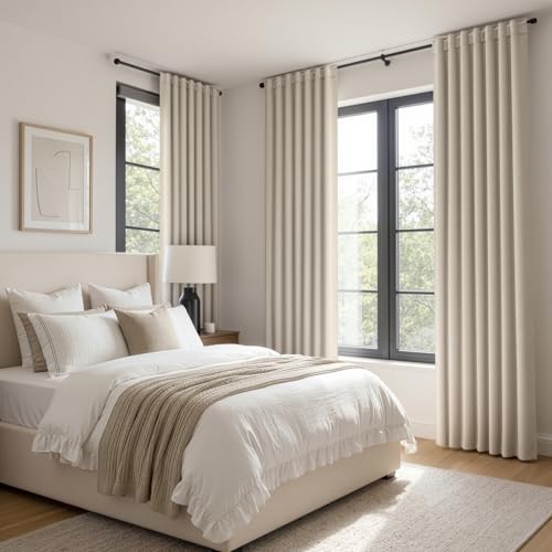 Image of ANRODUO Cream Beige Back Tab Blackout Curtains 63 Inch Long 2 Panels | Rod Pocket,Thermal Insulated Room Darkening Light Blocking Curtains for Living Room Bedroom Privacy,W42xL63
