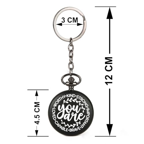 Image of Vintage Gandhi Style Pocket Watch with Engraved Designs & Messages Royal Black Analog for Men Women & Kids Includes Key Ring for car or Bike Keys Ideal Gift