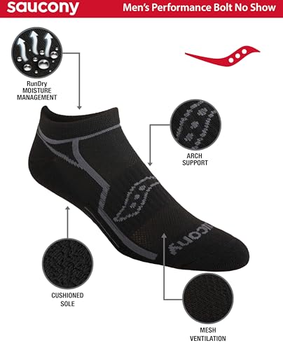 Image of Saucony Men's Rundry Bolt Performance No-show Socks, Available in M-xxl (6, 12, 18 Pairs)
