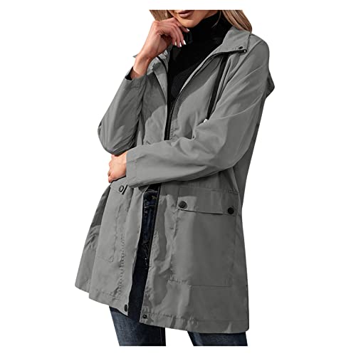Generisch Thin Rain Jacket Raincoat Waterproof Wind Jacket for Women Lightweight Adjustable Windproof Rain Jackets Coat Raincoat for Women Black Thin Coat Women's Transition, Deep Grey, S