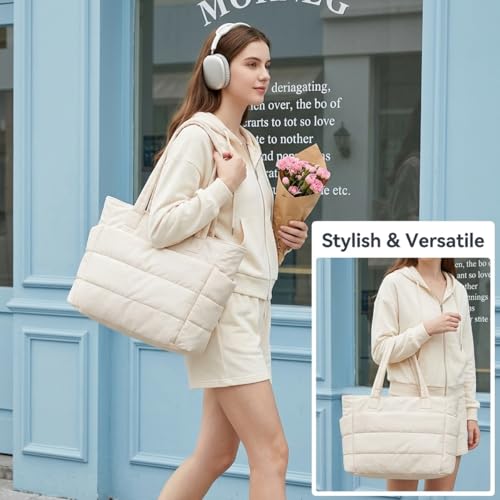 Image of PALAY Tote Bag for Woman Soft Lighweight Puffy Travel Handbag 15.6 inches Laptop Quilted Shoulder Hand Bags for Women