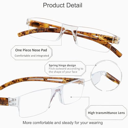 Image of YEIN 2 Pairs Blue Ligth Blocking Reading Glasses for Men and Women Fashion Square Frame Readers(Tortoise,+2.25)