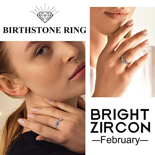 Bestyle 925 Sterling Silver Heart Crytsal Celtic Knot Rings | Classic Silver February Amethyst Crystal Birthstone Rings For Women, Great Birthday Gift For Daughter/Wife/Mom/Grandma #TOP1