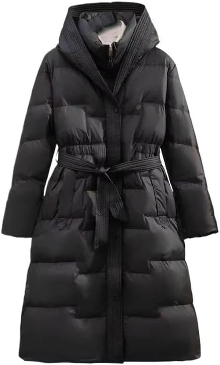 Winter Long Coat Women's Thicken Cotton padded Warm Snow Outerwear Loose Female Windproof Hooded Jacket Parkas Black1 L