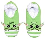 Star Wars Baby Yoda Character Stripes Juniors/Womens Slipper Socks with Embroidered Ears