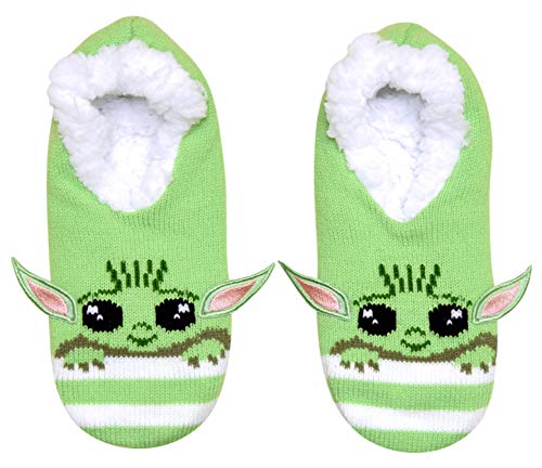 Star Wars Baby Yoda Character Stripes Juniors Womens Slipper Socks with Embroidered Ears