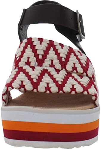 MUK LUKS Women's Groove Music Platform Sandal, Red/White, 6 | Image 2