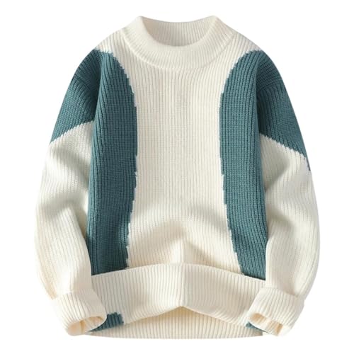 Men's Winter Knitted Pullover Fashion Patchwork Crew Neck Sweater