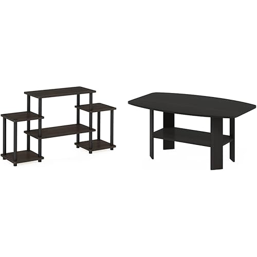 Furinno Turn-N-Tube No Tools Entertainment TV Stands, Dark Brown/Black & Simple Design Coffee Table, Espresso