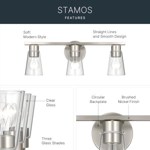 Image of Kichler Stamos 22.25 inch 3-Light Soft Modern Vanity Light with Clear Glass in Brushed Nickel, (8.25 inch H x 22.25 inch W), 55121NICLR