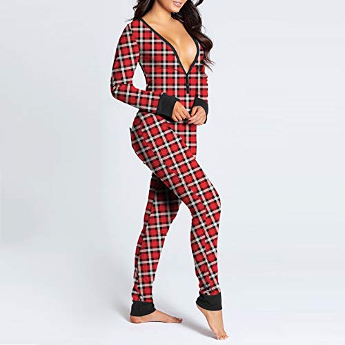 Gerichy Womens Pajama Sets, Women Sexy Deep V Neck Butt Button Back Flap Jumpsuit Pajama Long Sleeve One Piece Bodycon Rompers Overall Sleepwear #TOP3