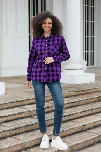 Image of SANGTREE Girls & Women's Long Sleeve Flannel Plaid Shirt Button Down Shirts, 3 Months - US 2XL