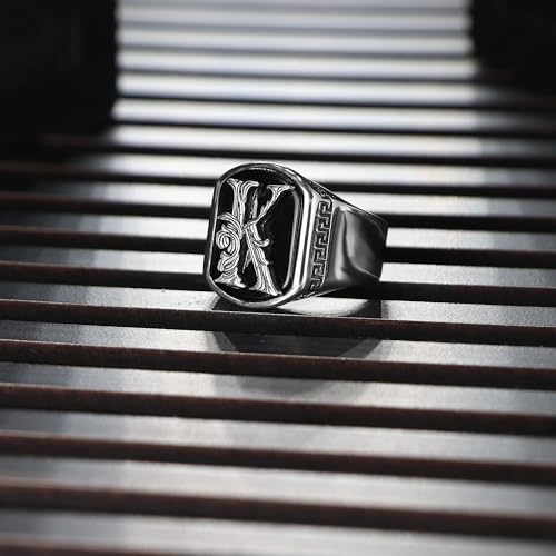 925 Sterling Silver Personalized Ring for Men, Onyx Stone Silver Ring, Modern Design Men's Ring, Customizable Letter Ring, Silver Initial Men Ring, Monogram Silver Ring, Gift for Men2