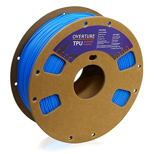 OVERTURE TPU Filament 1.75mm Flexible TPU Roll Soft 3D Printer Filament, 1kg Spool (2.2 lbs), Dimensional Accuracy +/- 0.03 mm, 1 Pack (Digital Blue)