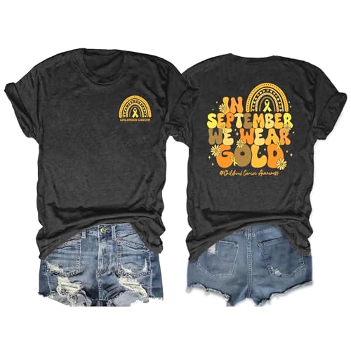 Childhood Cancer Awareness Shirts Women in September We Wear Gold T-Shirt Pediatric Cancer Short Sleeve Tops
