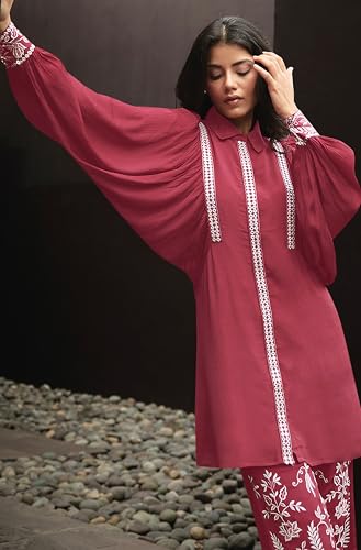 Janasya Indian Women's Chiffon Festive Embroidered Kurta Set for Women2