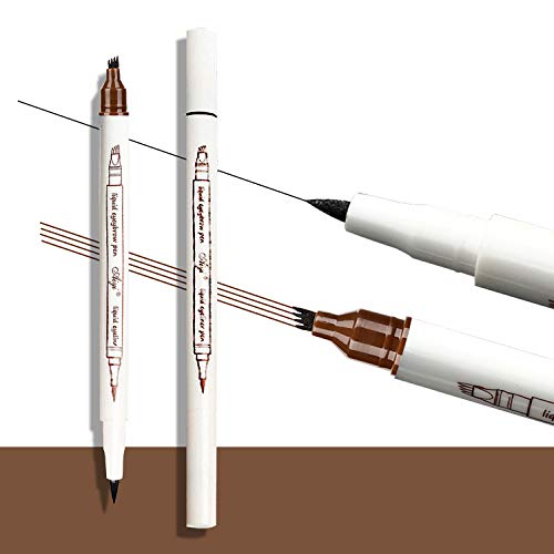 Microblading Eyebrow Pen, Eyebrow Tattoo Liquid Pen , 2 in 1 Eyeliner Pencil, Waterproof brow Pen, Natural Looking, 24h Long Lasting (Brown)