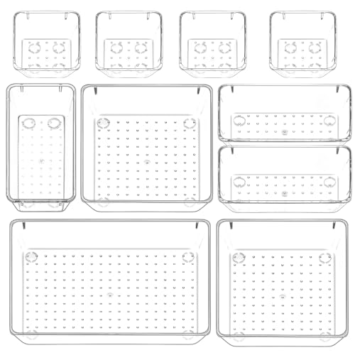 La mejor comparación de Organizadores de cajones los 5 mejores. 44 Juego De Organizadores De Cajones Transparentes, Organizadores De Cajones De Plástico, Bandejas De Organizadores De Cajones Para Maquillaje, joyas, Utensilios Cocina Y Oficina...