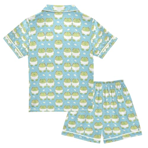 senya Mini Frog Satin Summer Pajama Sets Silk Short Sleeve Button Down Sleepwear2
