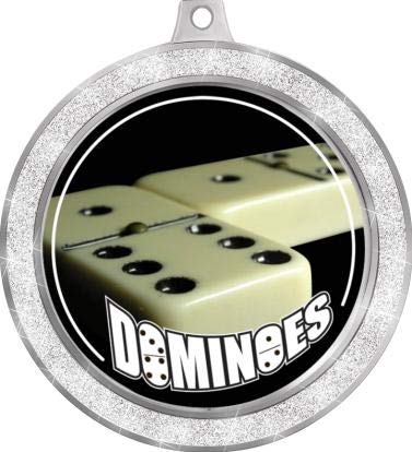 Medallas Dominoes Medal 2.5 pulg con brillo plata miniatura 2