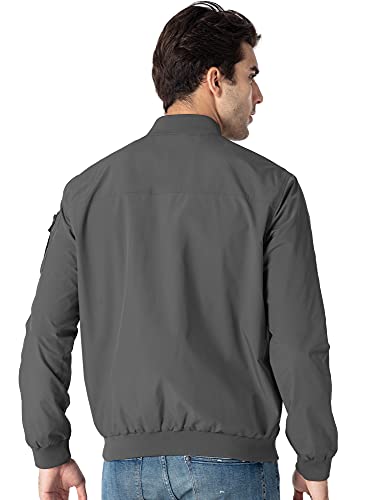 Ysento Men's Windproof Windbreaker Lightweight Casual Softshell Flight Bomber Running Jackets Dark Grey M #TOP4