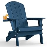 YEFU Adirondack Chair, Oversized Plastic Adirondack Chair Folding Outdoor Chairs with Cup Holder, Lawn Chair with Weather Resistant for Outside Deck Lawn Garden, Weight Capacity Up to 400 Lbs –Navy