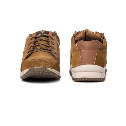 Image of Khadim's Men's Outdoor Leather Hiking Shoes | Durable Lace-Up Trekking & Adventure Footwear | Comfortable Cushioned Insole | High-Grip Sole | All-Terrain Outdoor Walking Shoes