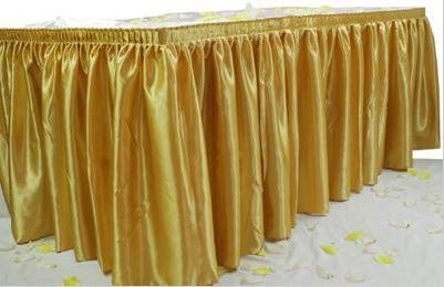 Goldener Satin-Plissee-Tischrock für Hochzeit, Party, Veranstaltung, Dekoration, Tischdekoration, Bankett, Halle, 4,3 m breit x 73,7 cm hoch