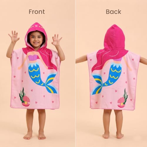Image of Kids Poncho Towel 300 GSM 120x60 CM, Coral Pink