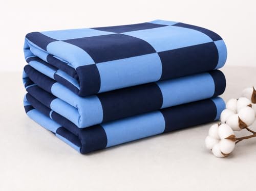 Image of Single Bed Dohar Navy & Light Blue Checkered | Lightweight Summer Quilt | Cotton AC Blanket | Breathable All Season Comforter | Skin Friendly Bed Cover