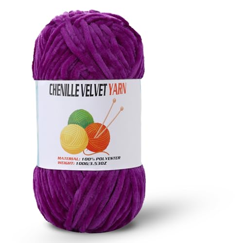 Image of Velvet Chenille Chunky Yarn, Handcrafts Weaving Soft Chenille Yarn for Crocheting Clearance, Used for Making Baby Yarn Blanket, Clothes, Knitting Creations (1 - Purple)