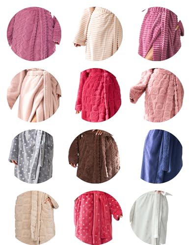 L&L Bademantel Damen lang mit Kapuze I flauschiger Morgenmantel Damen extra lang bis Knöchel – Hausmantel Damen kuschelig warm – Bademäntel für Frauen große Größen aus 100% Polyester (Fuchsia, S)