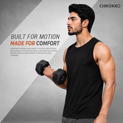 Image of CHKOKKO Sleeveless T Shirts Gym Vest for Men Workout Solid Premium Cotton Blend Tank Top for Man Running Vest Sando Gym Wear Lightweight Breathable Casual Summer Wear Boys