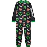 Get Trend Minecraft Onesies for Boys & Teens 7-14 Yrs, Long Sleeved Fleece Loungewear, Jumpsuit Pyjamas, Gamer Gifts for Boys (9-10 Years, Black Minecraft)