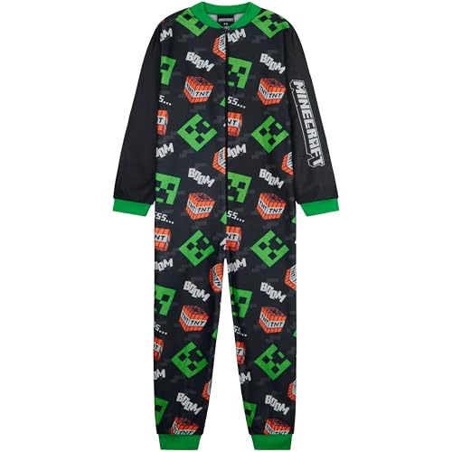 Get Trend Minecraft Pijama Entero Niño Adolescente, Pijama Polar Infantil de Una Pieza con Cremallera, Mono Cómodo para Invierno (13-14 Años, Negro Minecraft)