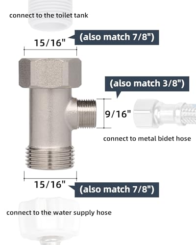 image for Hibbent Bidet T Adapter, Metal T Valve for Bidet(7/8” x 7/8” x 3/8