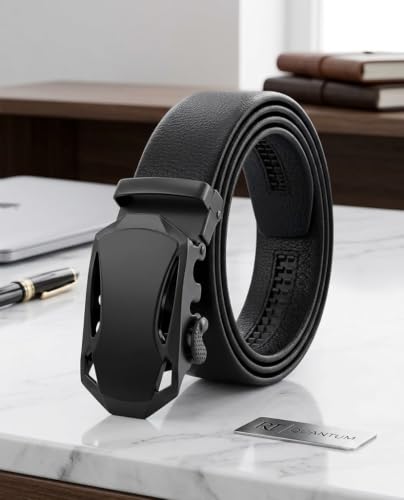 Image of Men's Genuine Leather Belt with Classic Metal Buckle, Adjustable Casual and Formal Waist Belt for Jeans, Trousers and Office Wear