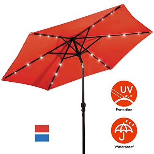 Giantex 9ft Market Patio Umbrella w/Solar Lights, Outdoor Table Umbrella w/Push Button Tilt