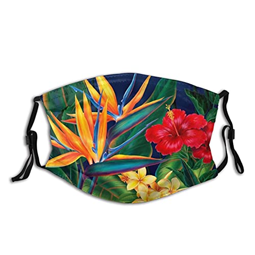 Tropical Paradise Hawaiian Birds Of Paradise Face Mask Fabric Cloth With 2 Filters Adjustable Washable Reusable Face Scarves For Women Men