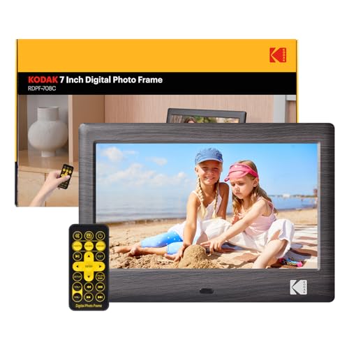 KODAK Moldura digital de madeira de 17 cm com controle remoto, moldura digital de tela HD de 1024 x 600 IPS, é necessário cartão USB ou SD, rotação automática, suporta foto/vídeo/música/calendário