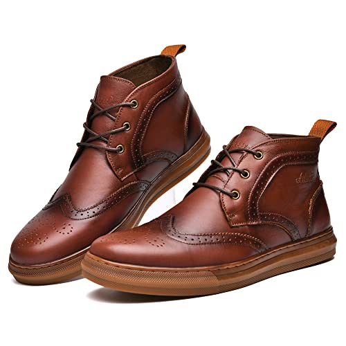 Image of Arkbird Men's Casual Leather Chukka Boots, Mid-Top Sneaker Boots for Men, Red Brown, Size 7