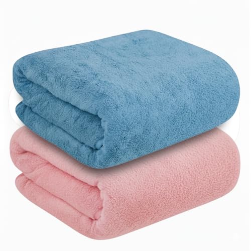 Image of Dribble Coral Fleece Weft Knitting 400 GSM Bath Towel 70 cm x140 cm | Ultra Soft, Quick Dry, Highly Absorbent | Lightweight & Skin-Friendly Towel for Bathroom, Gym & Travel, (Pink /Blue, Pack of 2)