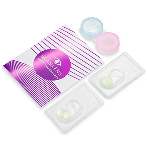 Sehr stark deckende und natürliche grüne Kontaktlinsen SILIKON COMFORT NEUHEIT farbig „Alice Green“ + Behälter von GLAMLENS - 1 Paar (2 Stück) - DIA 14.50 - ohne Stärke 0.00 Dioptrien