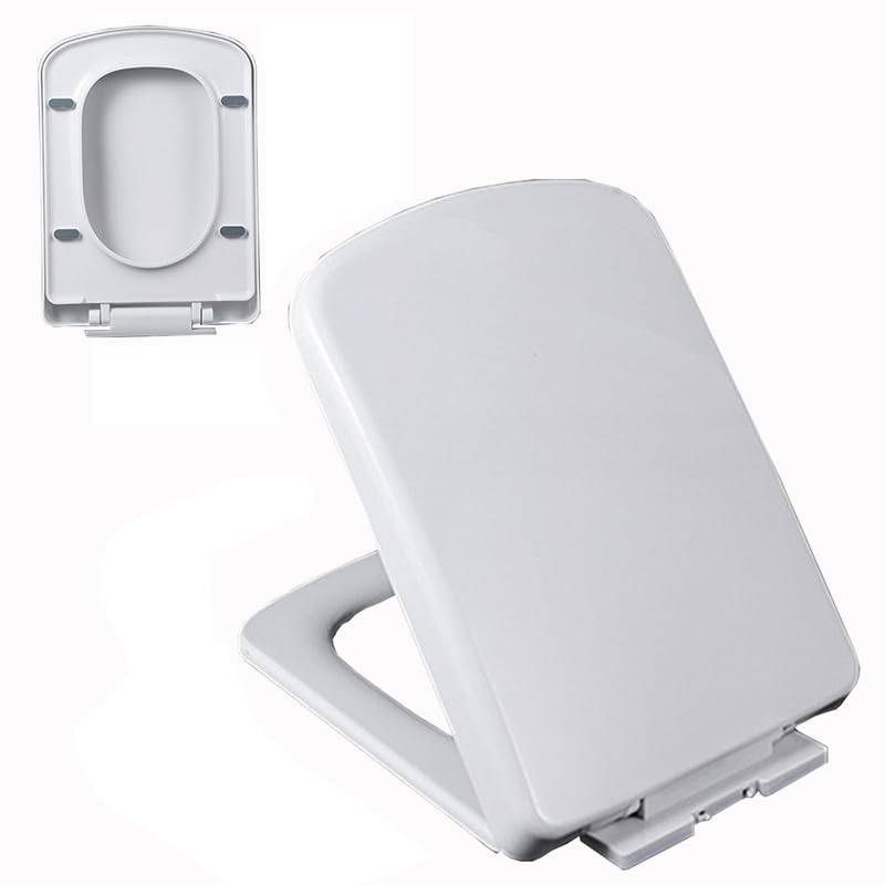 Asiento de Inodoro Universal de Cierre Suave, Tapa WC Cuadrada de PP, Tapa de Inodoro con Bisagras Ajustables y Liberación Rápida para una Fácil Limpieza, Blanco, 04D, 45x36cm