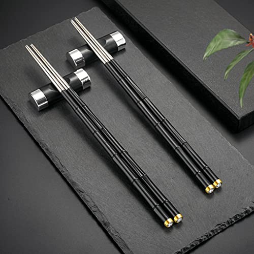 Hongyantech Schwarz Glasfaser Edelstahl EssstäBchen 2 Paars +2 pcs Essstäbchen Auflagen,Sushi Stäbchen Chopsticks Wiederverwendbare EssstäBchen Waschbar FüR GeschirrspüLerc mit Geschenkbox