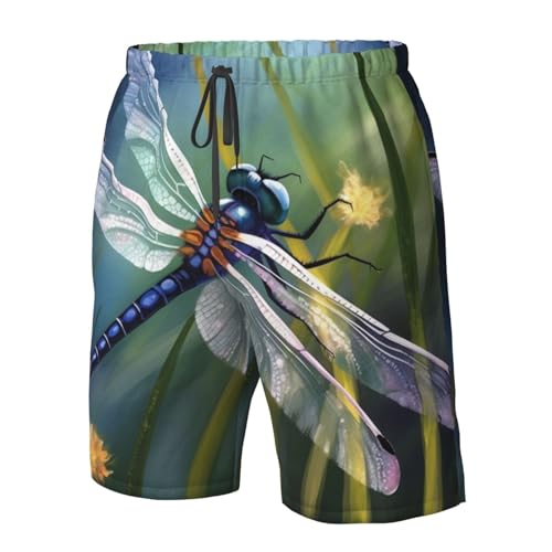 Dragonfly Painting Men's Swim Trunks Quick Dry Board Shorts with Pockets Casual Drawstring Beach Shorts4