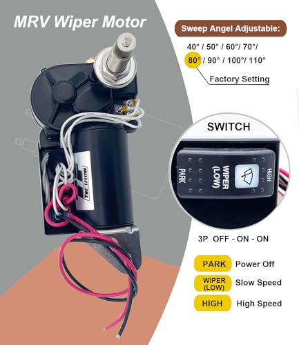 Image of Windshield Wiper Motor 12V 80 Degree Wiper Motor Replaces 34000 30991 WWF12C18 Series Wiper Motor - MRV and Automotive Boat Applicable (TF-C4000-S)