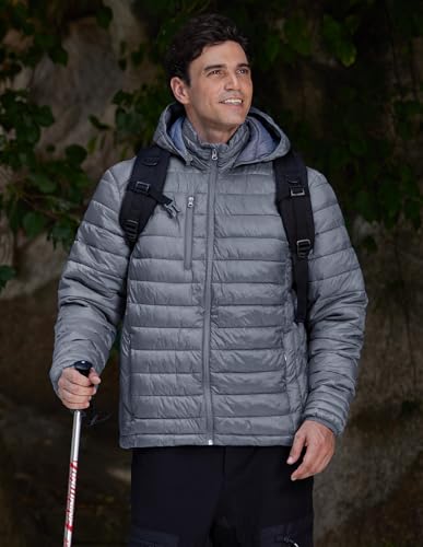Image of fit space Mens Down Alternative Jacket Quilted Lightweight Packable Padding Coat with Detachable Hood